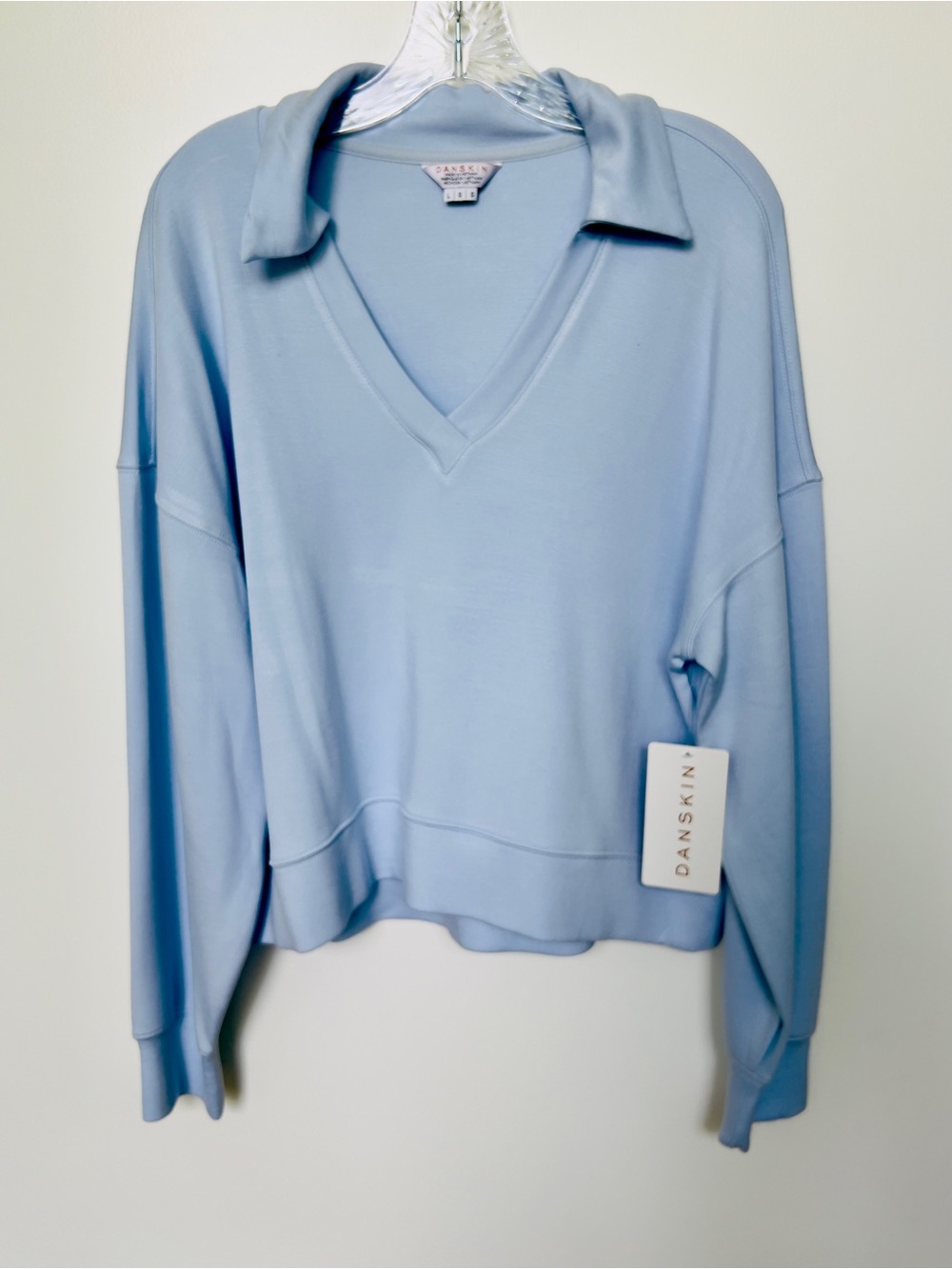 Danskin Sky Blue V-Neck women’s sweatshirt with collar